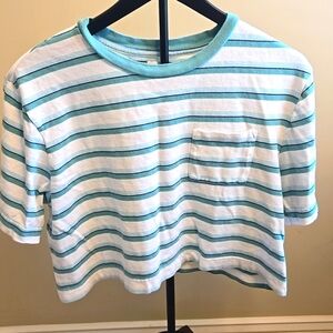 GAP Green, Black and White Striped Boxy, Cropped Pocket Tee. Size Small Boxy Cut
